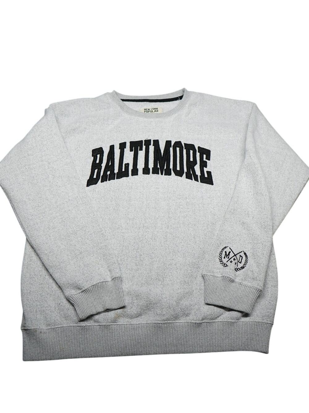 New York Popular Baltimore Crewneck Sweatshirt Gray Graphic Pullover Men's L